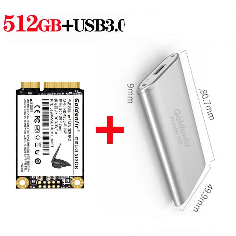 512GB mSATA solid state drive HDM800 model in compact 30x50x3mm form factor
