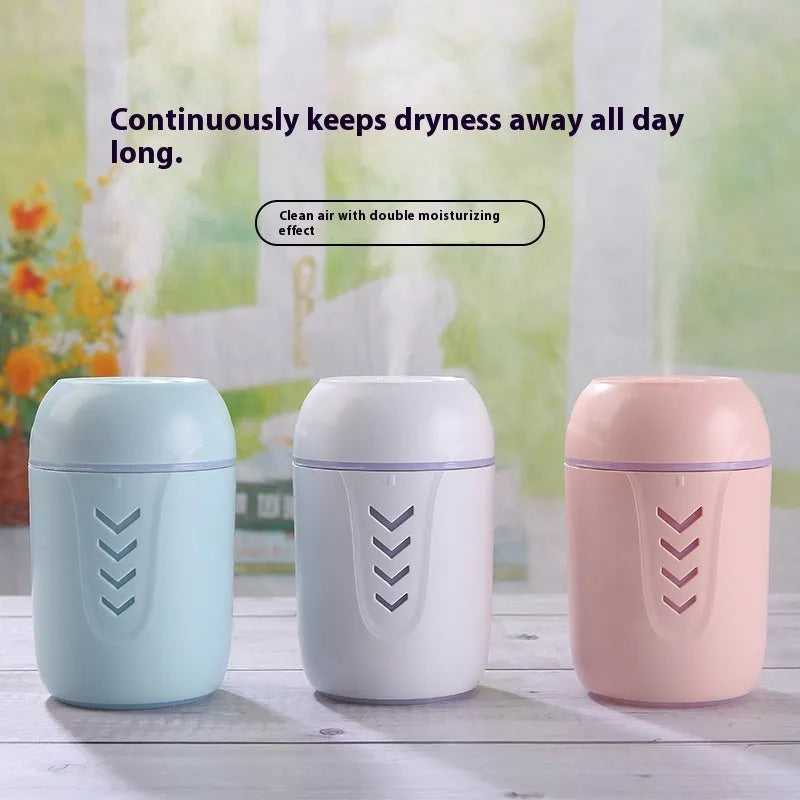 Round white portable air purifier with USB cable for car, desktop and small room use