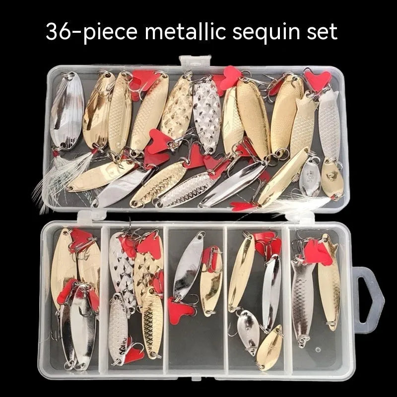 Box iron false fishing lure with packs of gold and silver metal sequins for coarse fishing