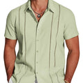 Men's slim fit cardigan-style Hawaiian short sleeve shirt with digital print pattern.