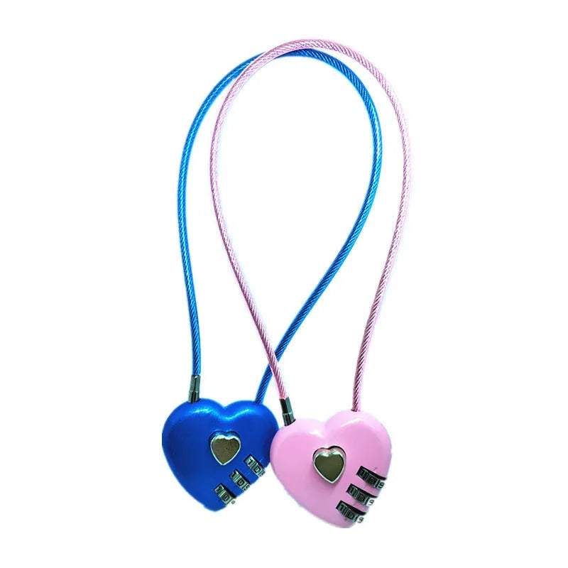 Heart-shaped combination lock with steel cable in multiple colour and length options.