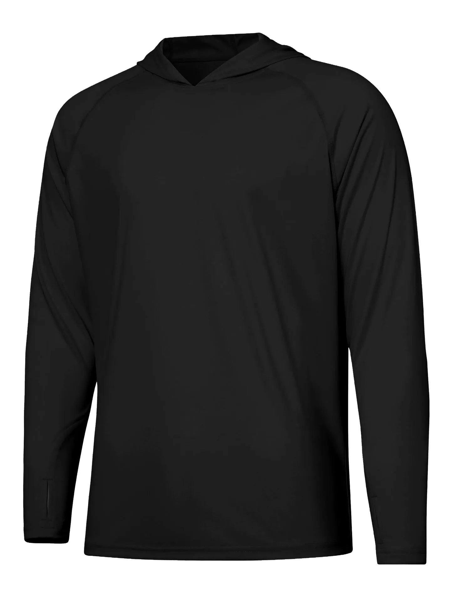 Man wearing a thin grey long sleeve hooded top for outdoor sun protection during fishing or hiking.
