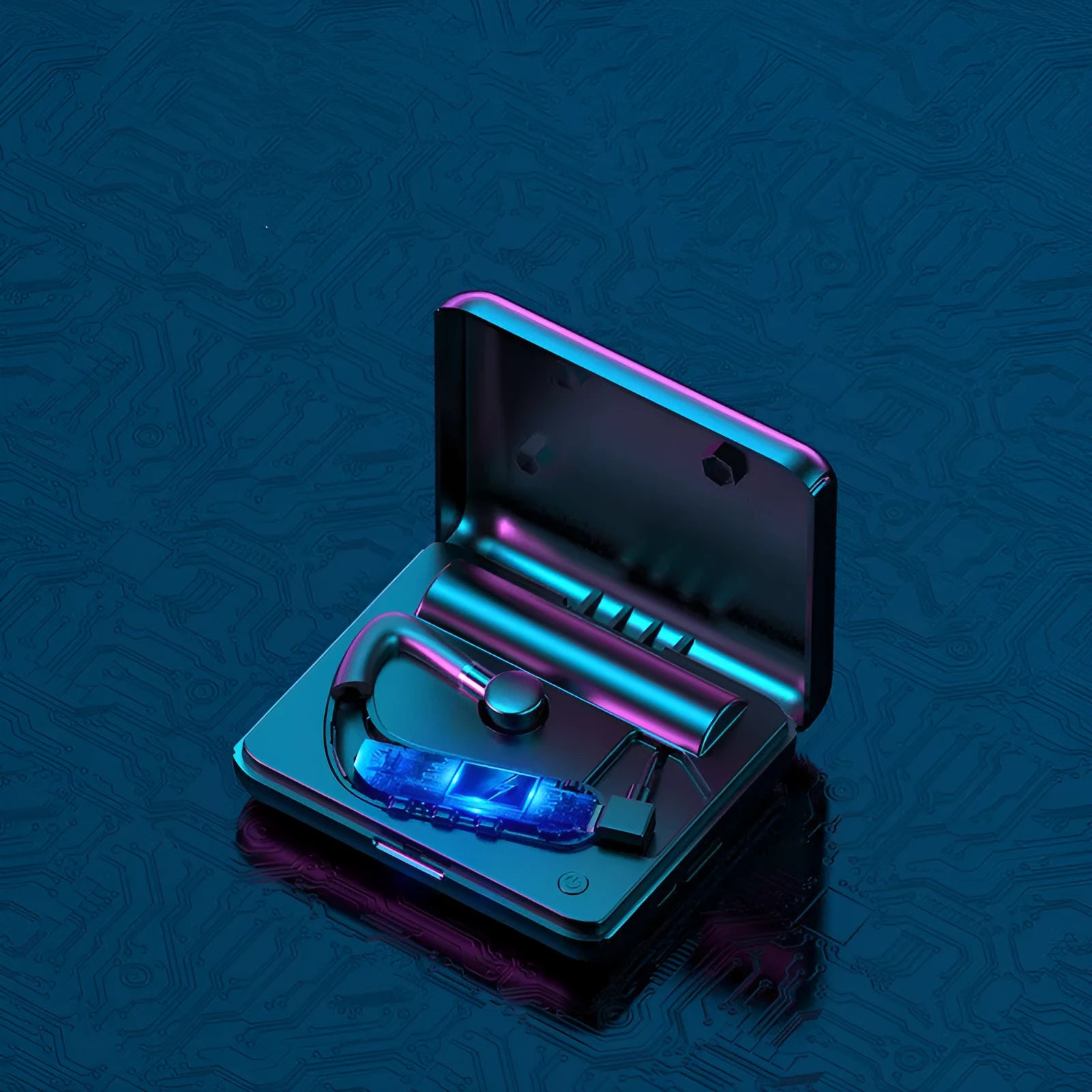 Black Bluetooth sport earphones showing neckband style and single earpiece options with three sizes of silicone ear caps.