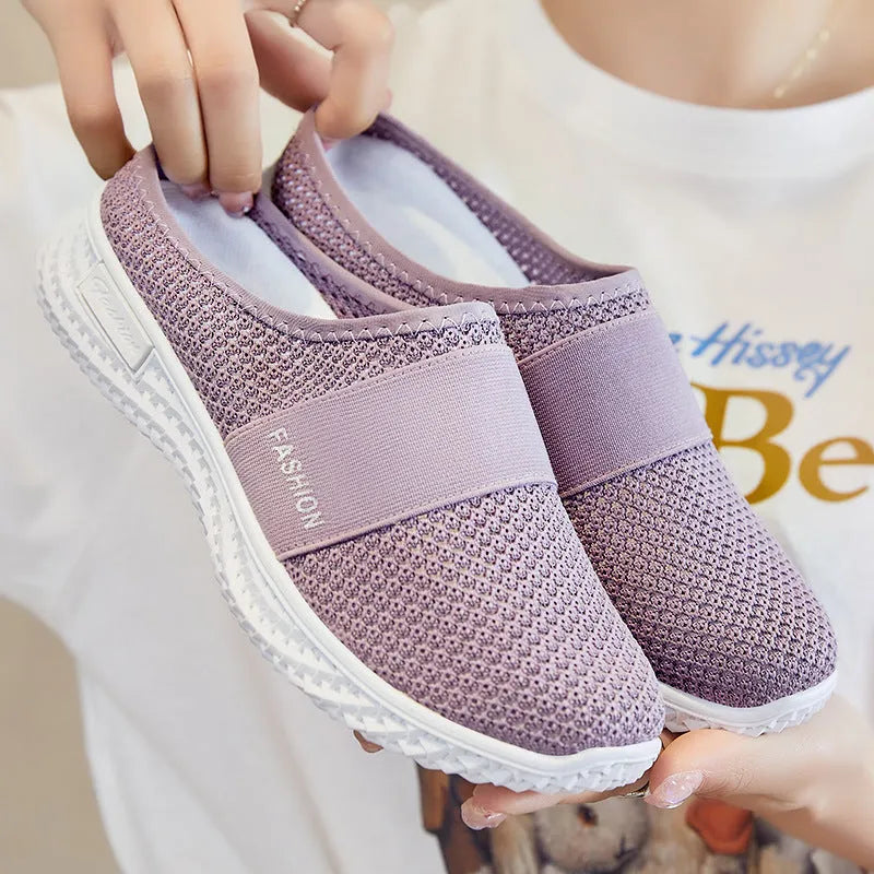 Women's mesh casual shoes with flat heel, hollow-out design, and round toe in multiple colour options