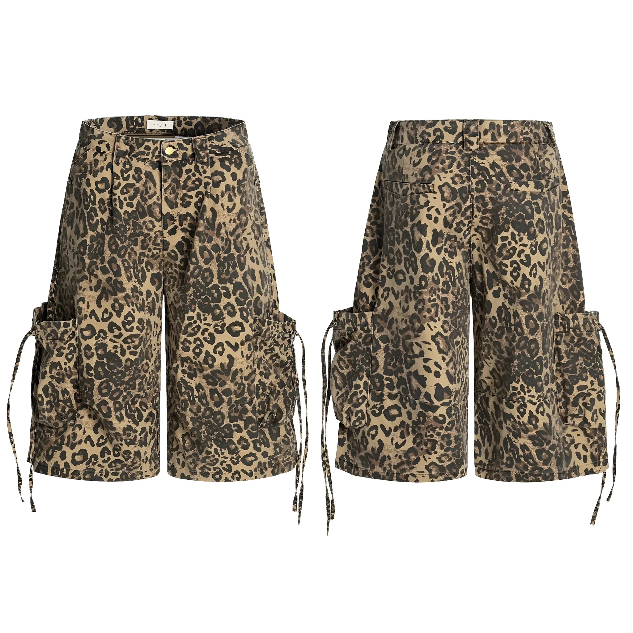 Women's leopard print cotton trousers with high waist and straight leg cropped design