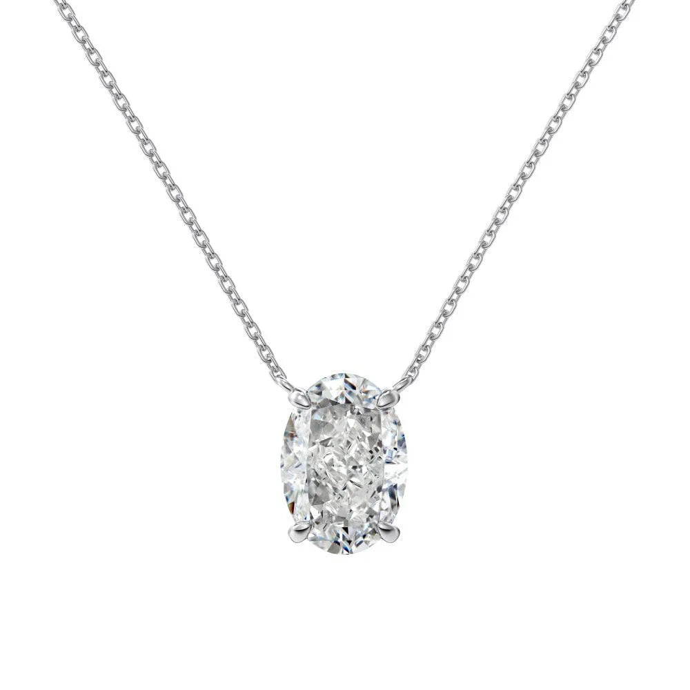 S925 sterling silver necklace with geometric oval ice flower pendant in gold or platinum plating.