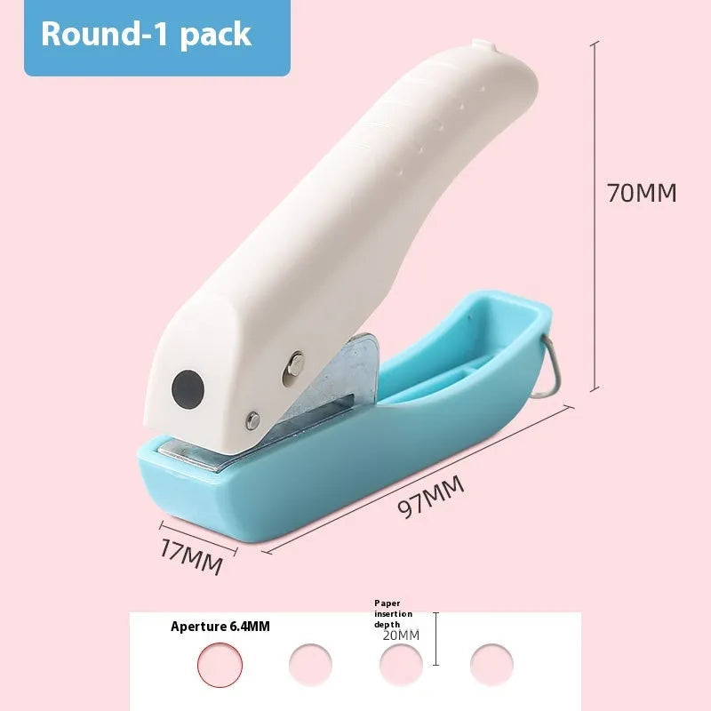 Manual craft punching machine with love heart, star, and round pattern heads for embossing.