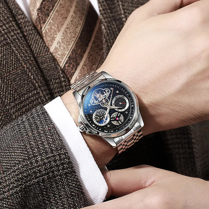 Men's automatic business watch with luminous markers and waterproof construction