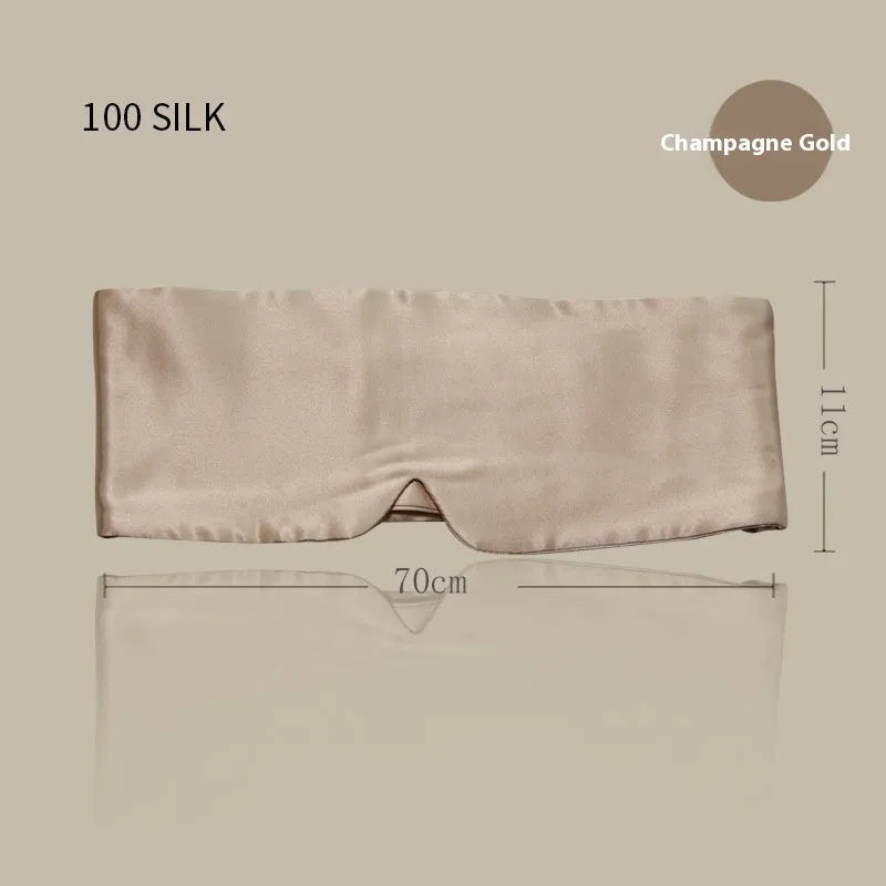 Mulberry silk sleep eye mask shown in champagne gold colour for light blocking comfort.