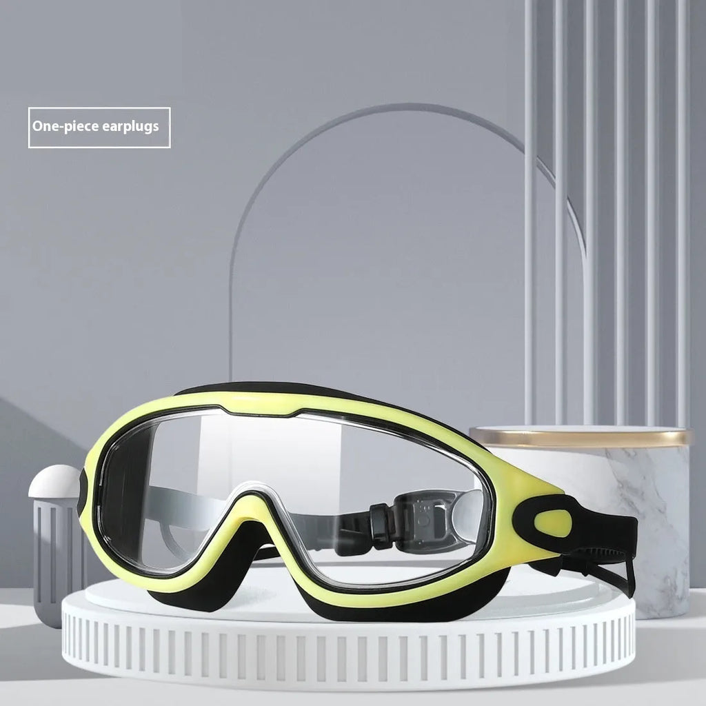 HD waterproof anti-fog large frame swimming goggles in transparent-8032 for adults