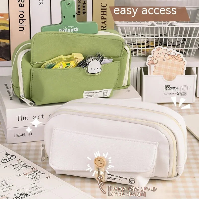 Canvas pencil case for girls in multiple colours with storage for school supplies