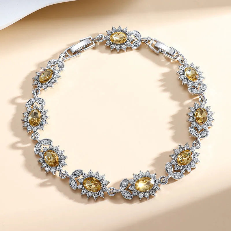 Women's simple alloy bracelet with inlaid zircon stones in nine colour variations