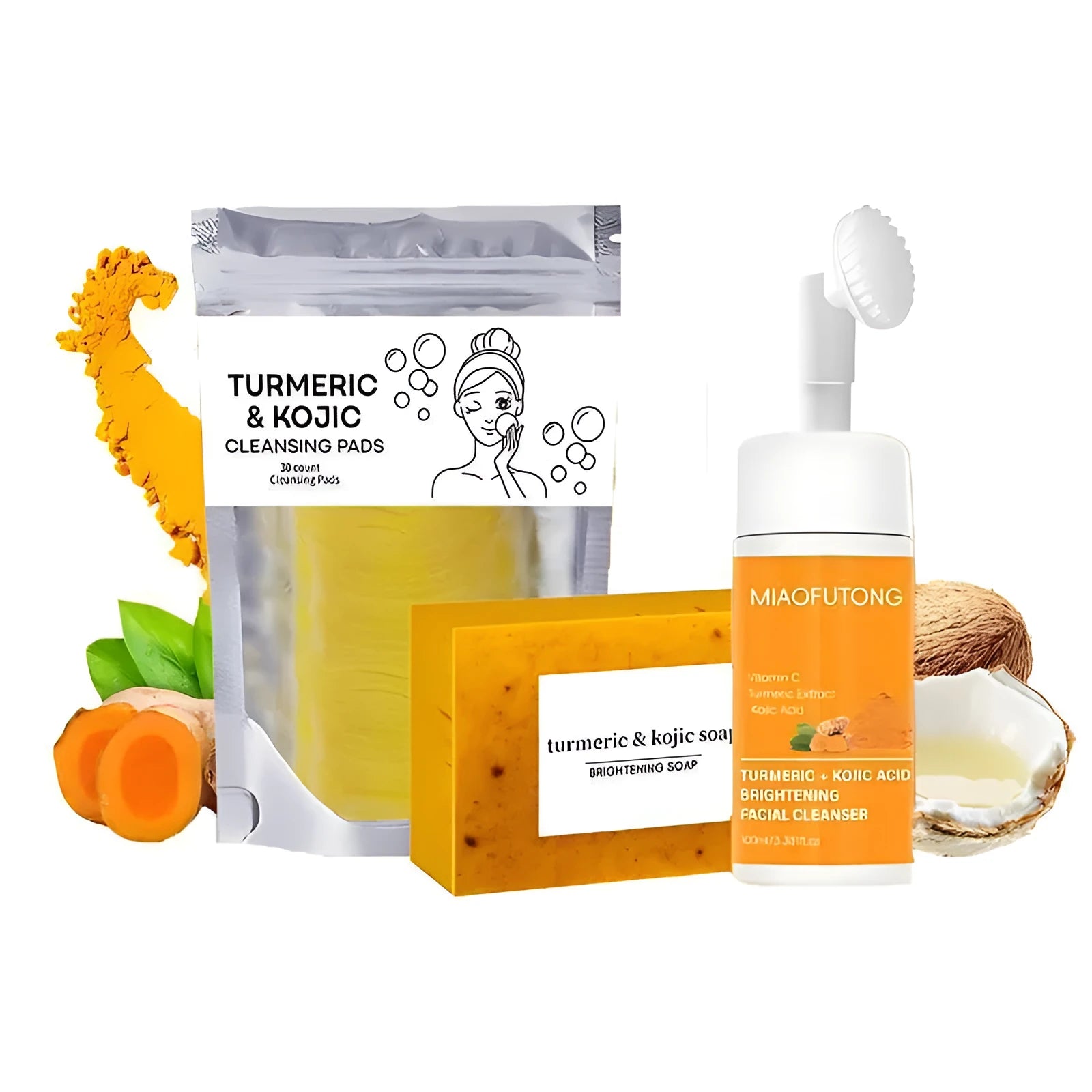 Turmeric Cleansing Mousse Facial Cleaning Pad set with 30 pads and ginger soap products