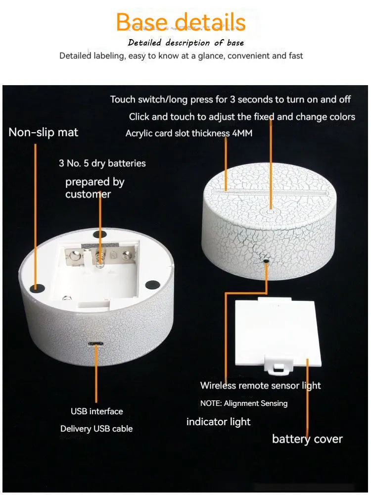 Heart-shaped acrylic table lamp with touch dimmer control and USB cable