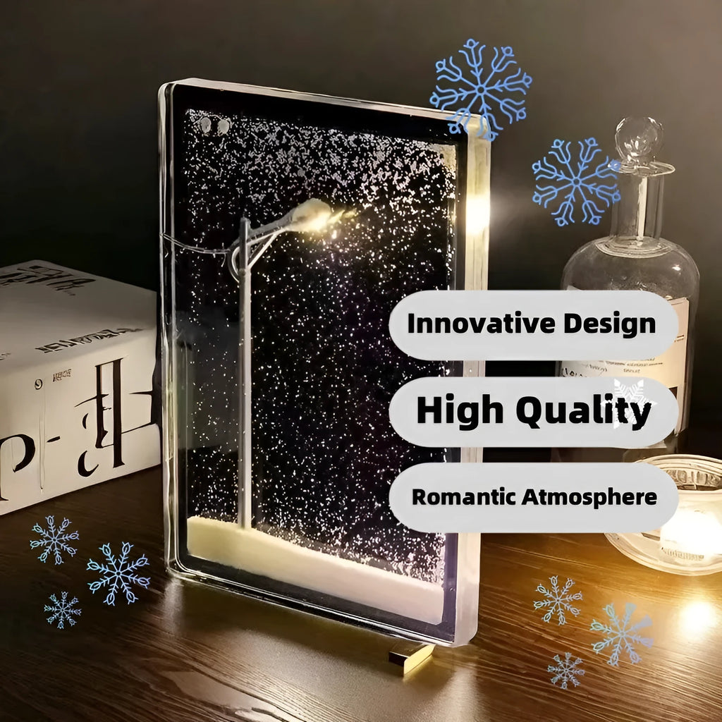 DIY Christmas night light kit components for building a snowy landscape scene with LED street lamp.