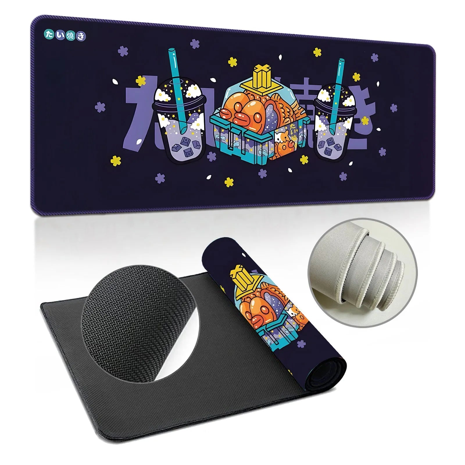 Extra large thickened natural rubber desk mat mouse pad with printed design on a desk