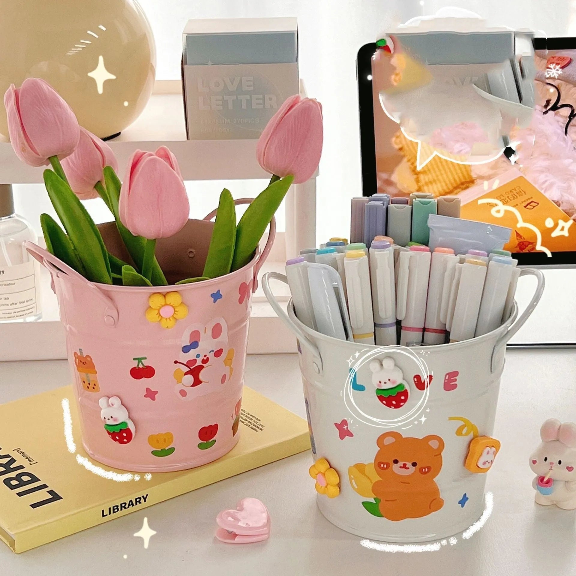 Round metal pen holder for desktop organisation available in multiple colours