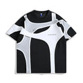 Black and white men's T-shirt with padded shoulder straps and double-layer stitching in loose fit