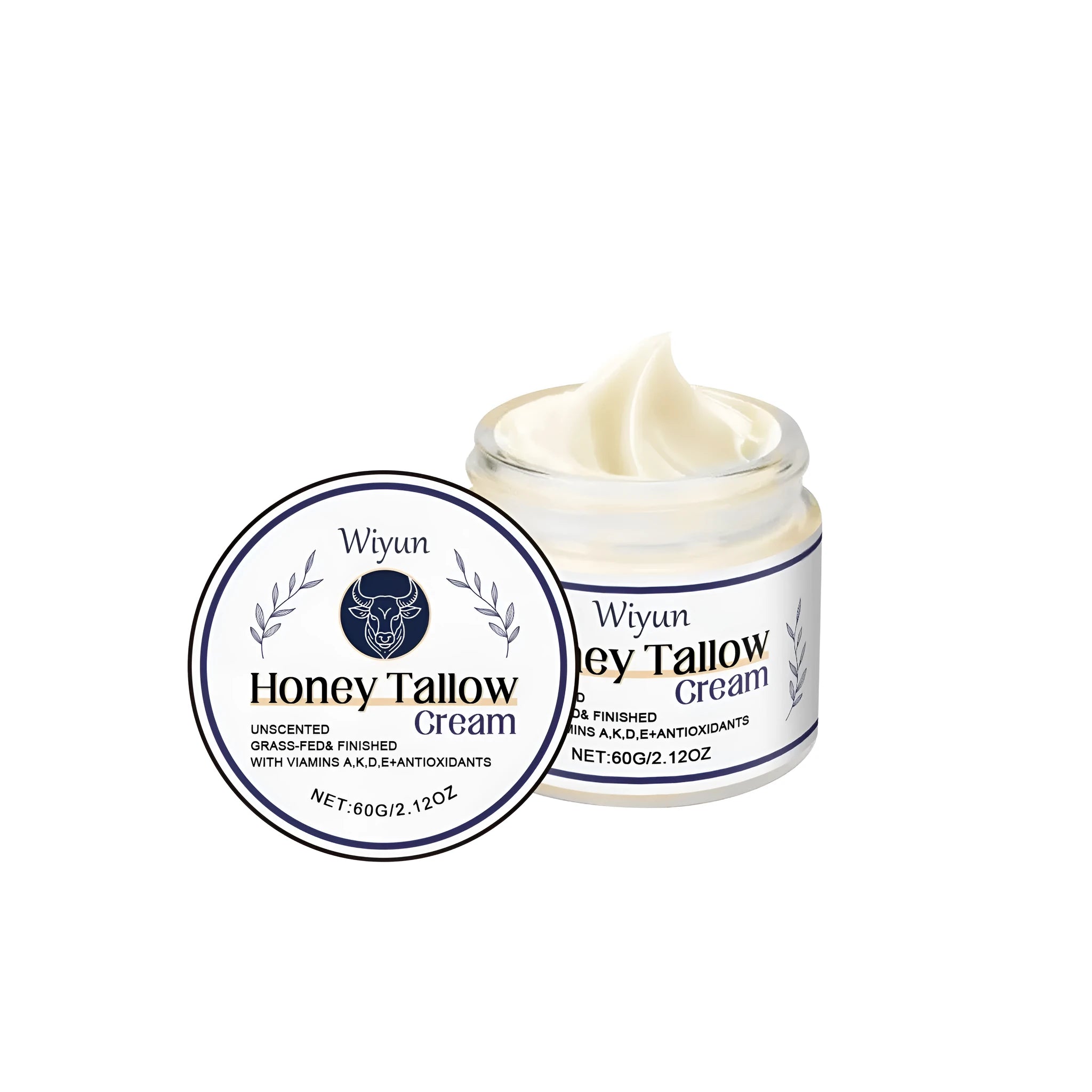 A 60g jar of cow fat moisturising cream containing vitamins and honey.