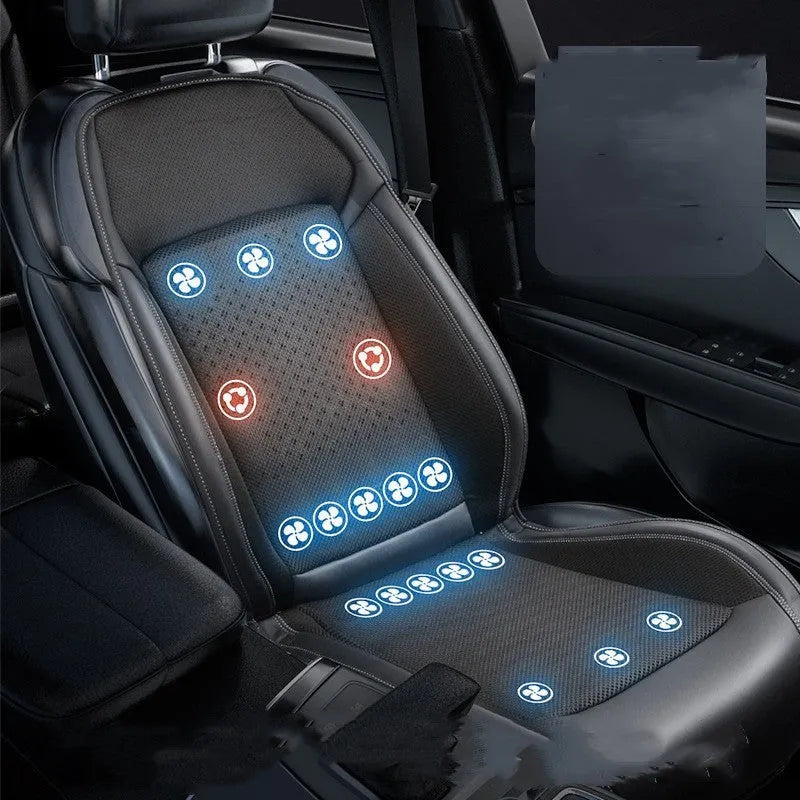 Black car cooling seat cushion with massage function and USB port for 12V vehicle power