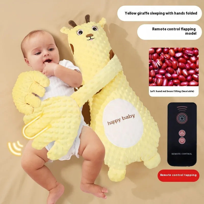 Infant plush pillow with remote control, cartoon animal design, for baby sleep and soothing