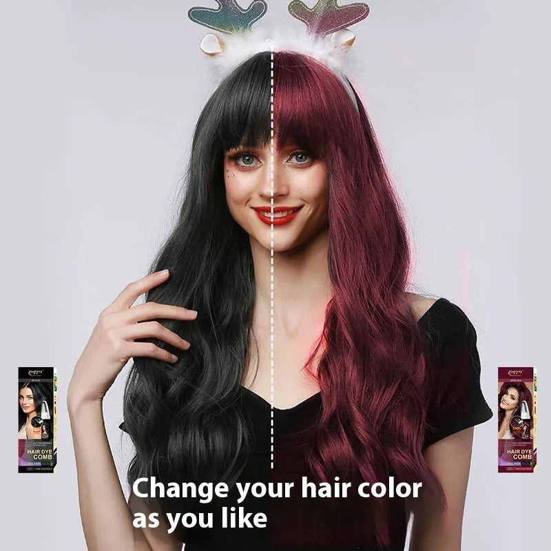 Easy Colour hair dye comb applicator for temporary hair colour in Brown, Dark Brown, and Wine Red shades.