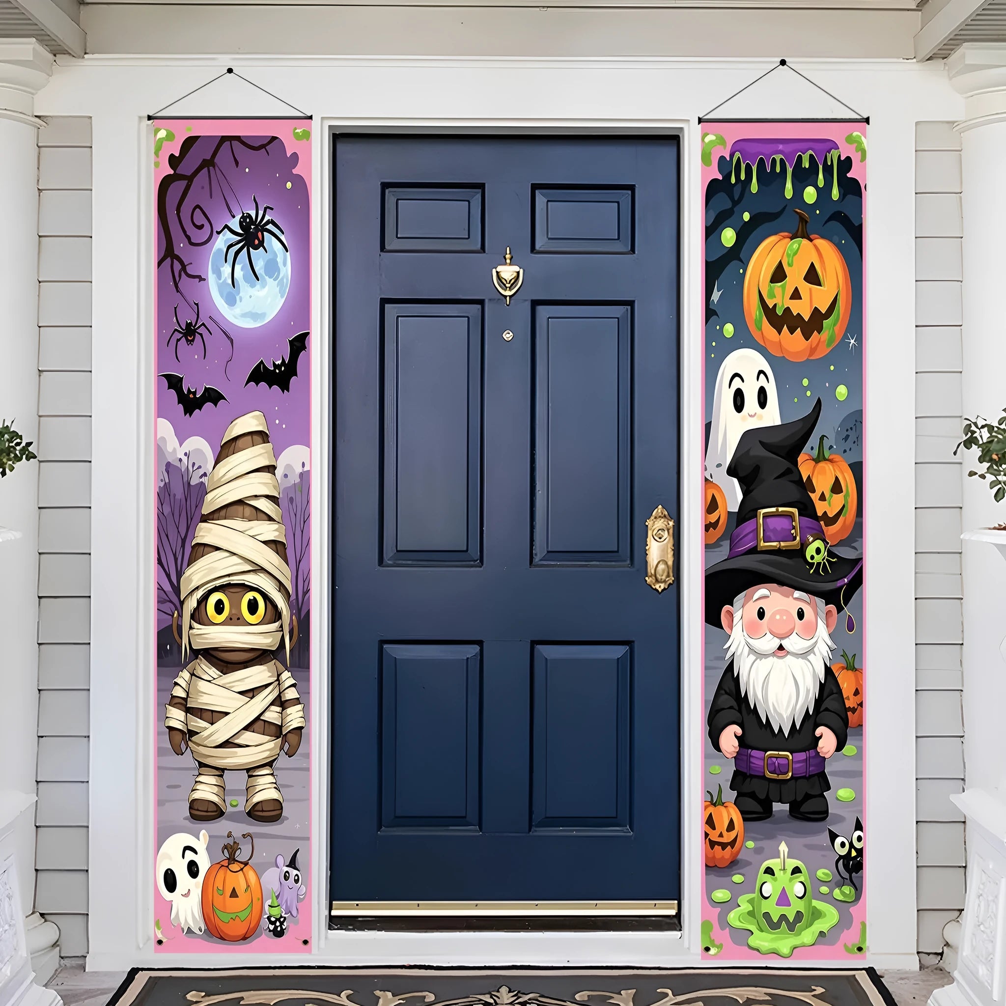 Pair of polyester Halloween couplet hanging banners measuring 30x180cm for Halloween decoration