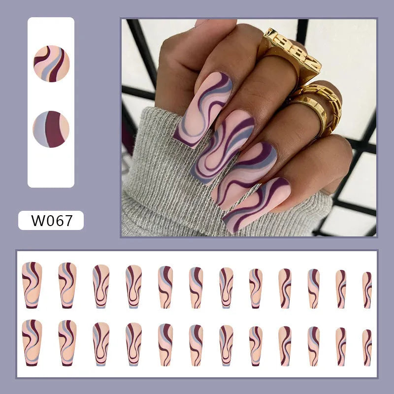 Ballet wave line design nail stickers with jelly glue adhesive in decorative packaging
