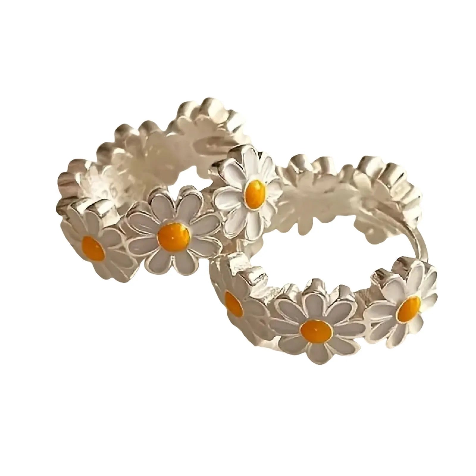 White daisy flower ring earrings with electroplated copper construction and gemstone accents