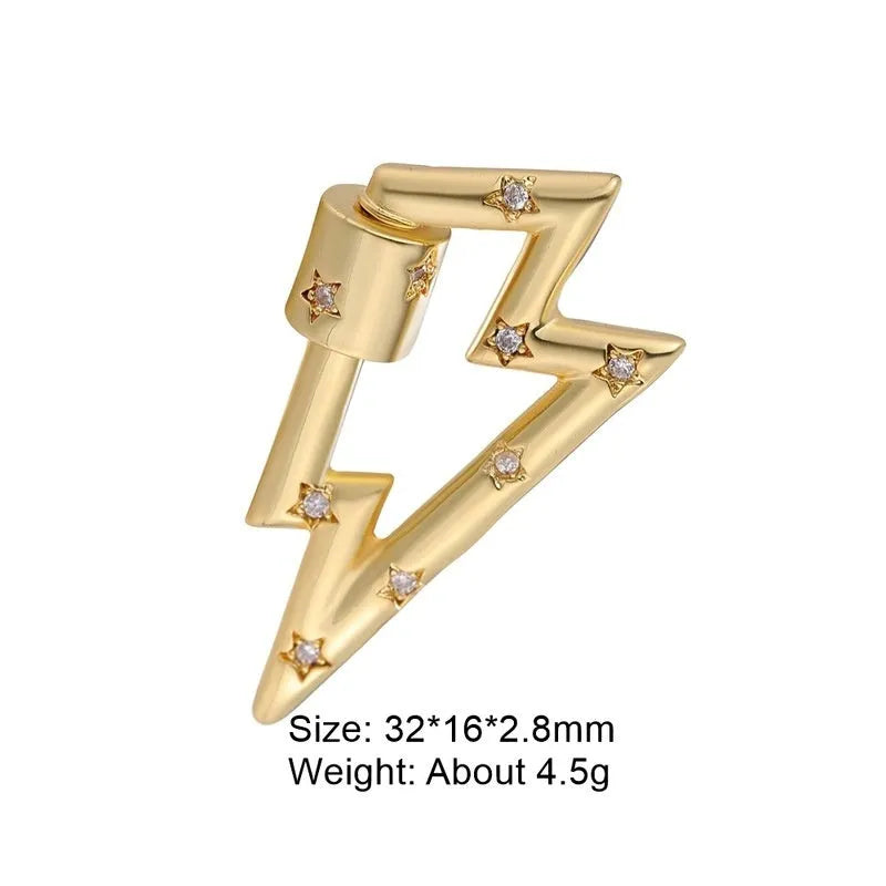 Copper mountain climbing button with zircon inlay showing spring fastener and screw buckle models