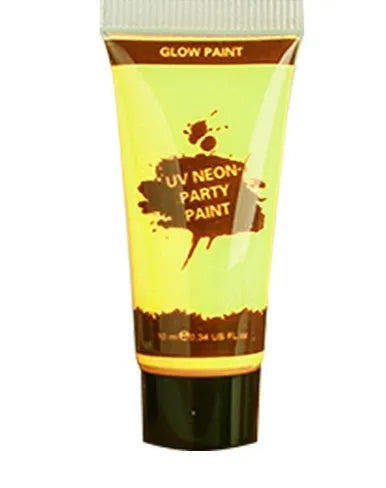 25ml plastic squeeze bottle of neon green face and body paint with a hose-top nozzle.