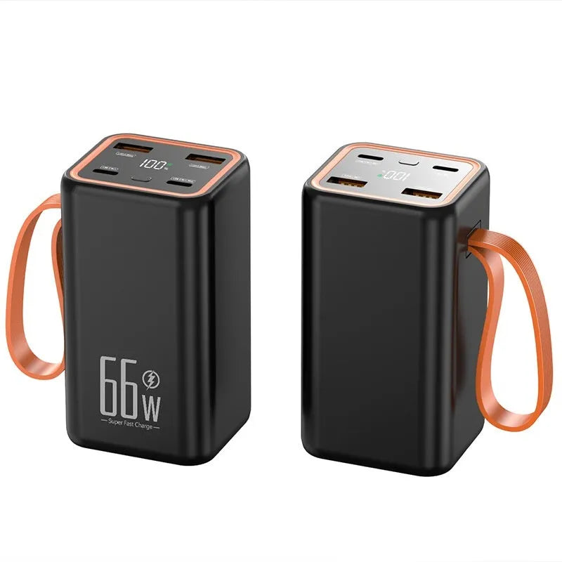 Black and white PD66W fast charging 20000 mAh power bank with creative design.
