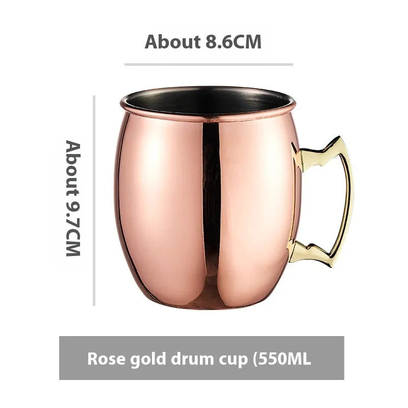Stainless steel Moscow Mule cup with copper plating in a choice of colours and hammered or smooth finish.