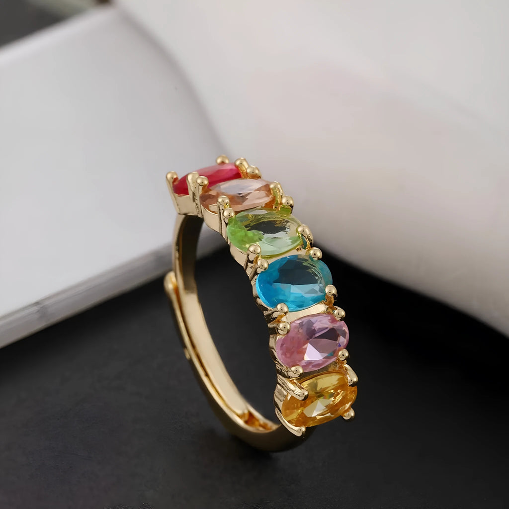 Women's adjustable copper ring with electroplated gold finish and retro styling