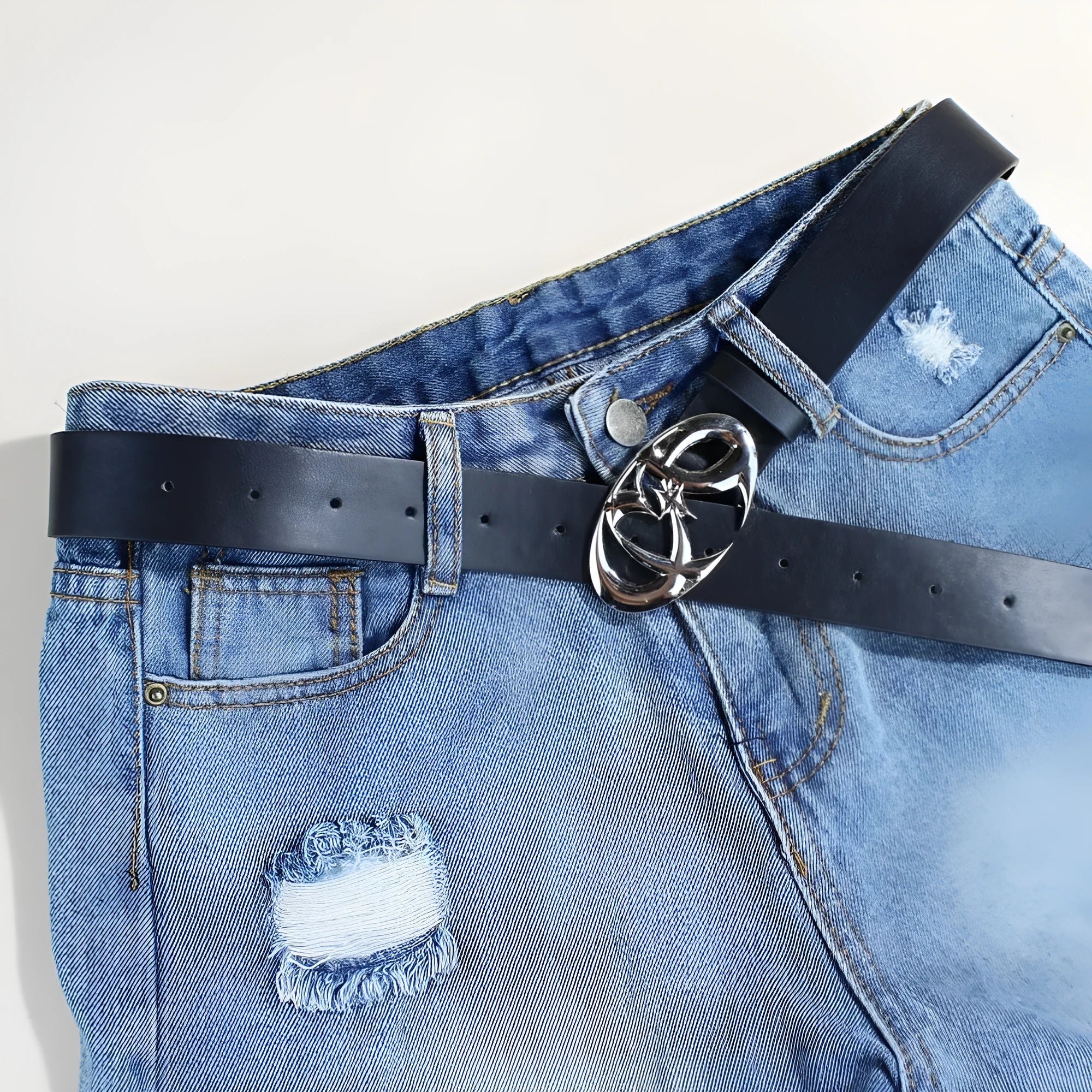 Men's casual PU leather belt with an alloy snap buckle, 105cm long and 3.3cm wide.