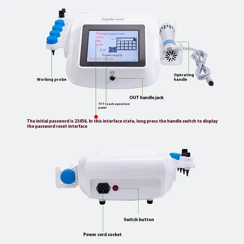 Handheld electromagnetic shock wave physiotherapy instrument with remote control device