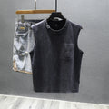 Solid colour cotton sleeveless fitness t-shirt showing loose fit and straight hem design