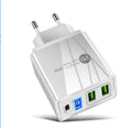 Dual USB fast charge travel charger with PD and interchangeable UK EU US plugs in black