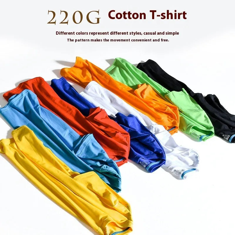 Men's solid colour cotton T-shirt on a hanger, showing the round neck and short sleeve design.