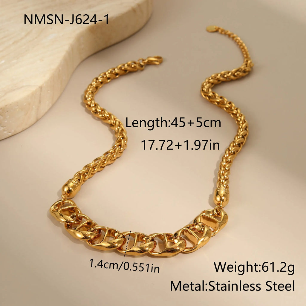 Stainless steel necklace with gold electroplated finish and geometric pendant design