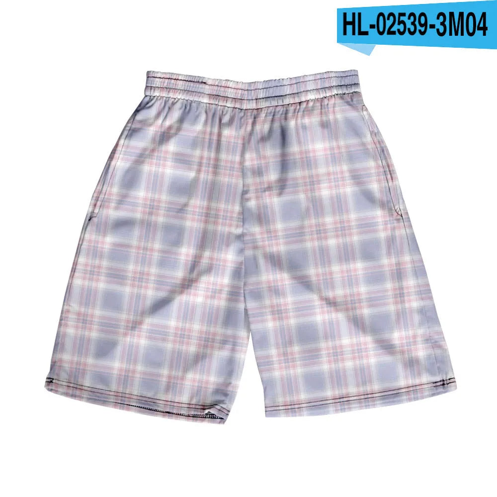 Men's plaid casual shorts with a straight-leg cut and elastic waistband in a selection of colours.