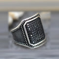 Black alloy ring with copper details and zircon stones in European American style
