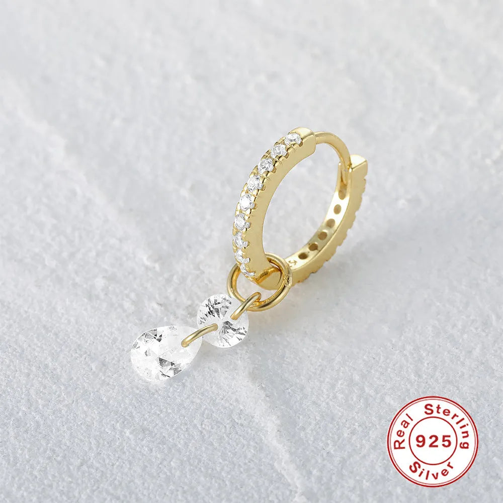 S925 sterling silver double ring geometric earring pendant in single gold electroplated finish