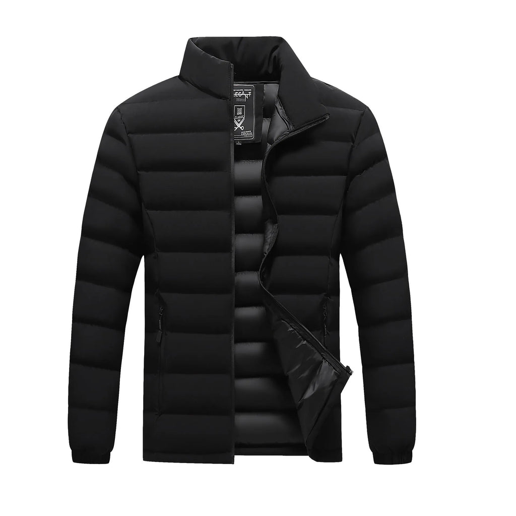 Men's plus size winter coat in black, thickened keep warm design, available up to 5XL