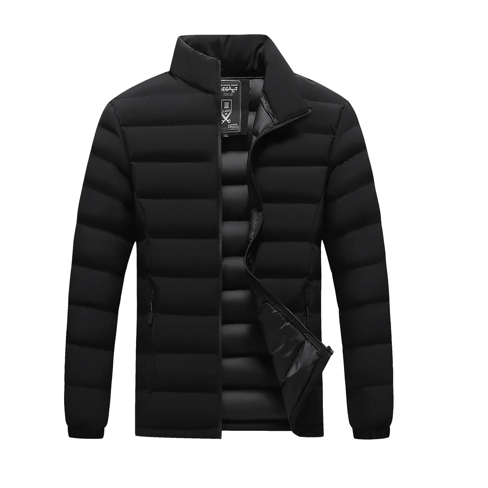 Men's plus size winter coat in black, thickened keep warm design, available up to 5XL