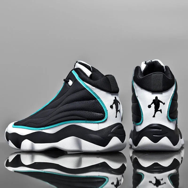 Men's high-top basketball sneakers in AJ13 colour options with mesh upper and rubber sole.
