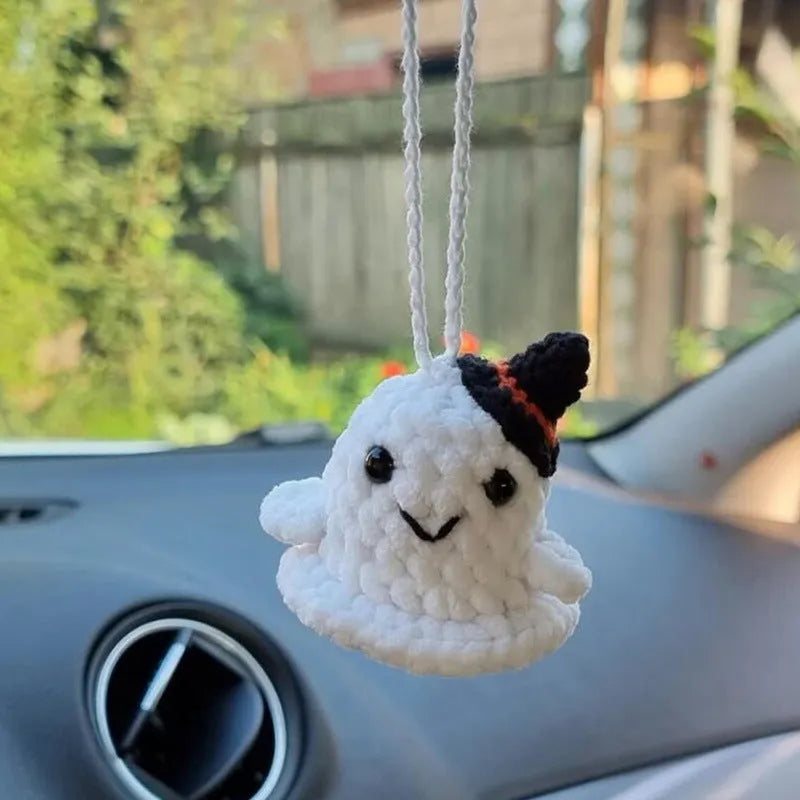 Plush hand-woven car hanging ornament in a cartoon design made from polyester