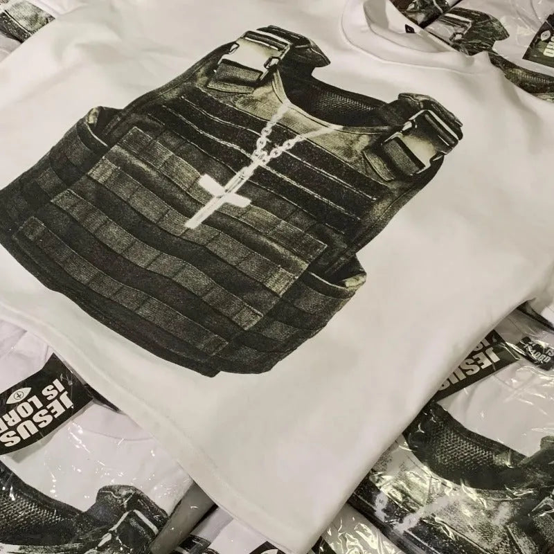 Cotton short sleeve t-shirt with drop-shoulder sleeves and printed retro street style graphics