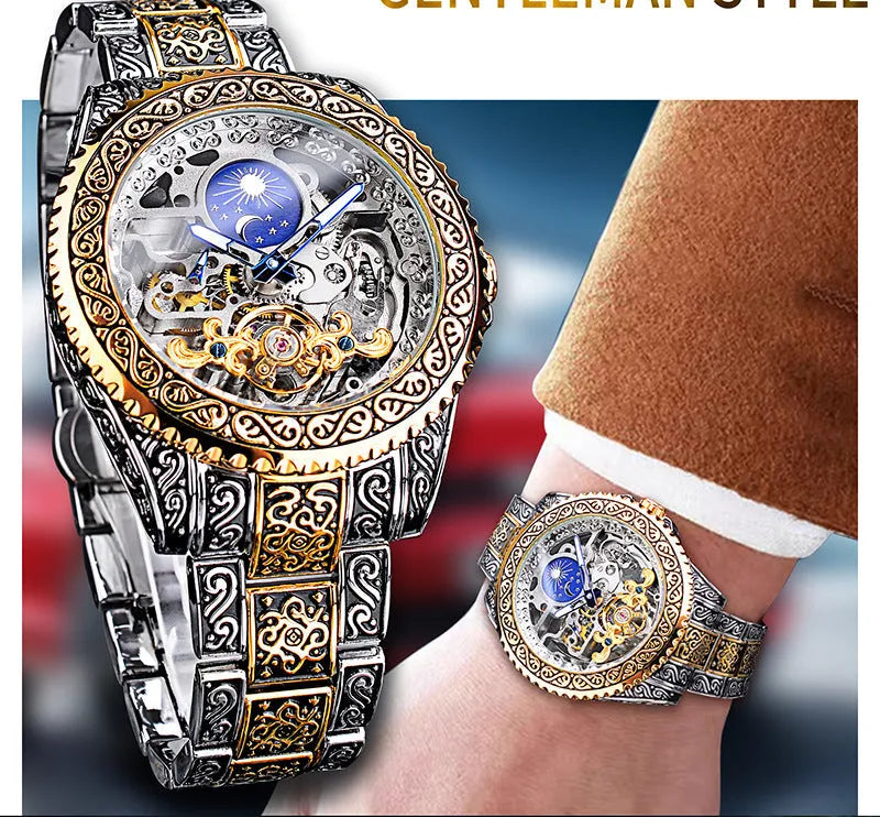 Forsining skeleton tourbillon mechanical watch with stainless steel case and automatic movement
