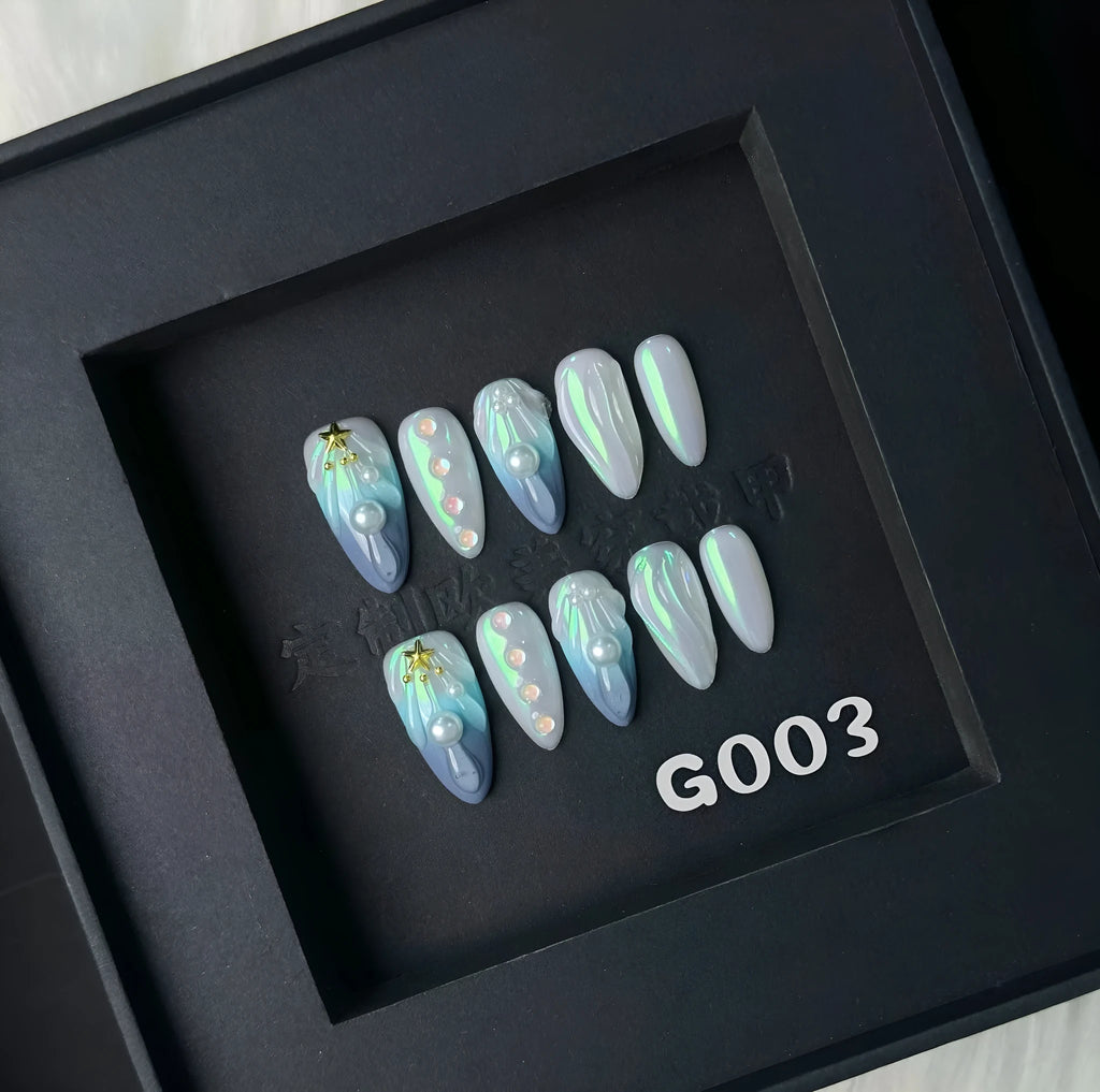 HAILANG blue plastic artificial nail tips set with XS, S, M, L sizing options